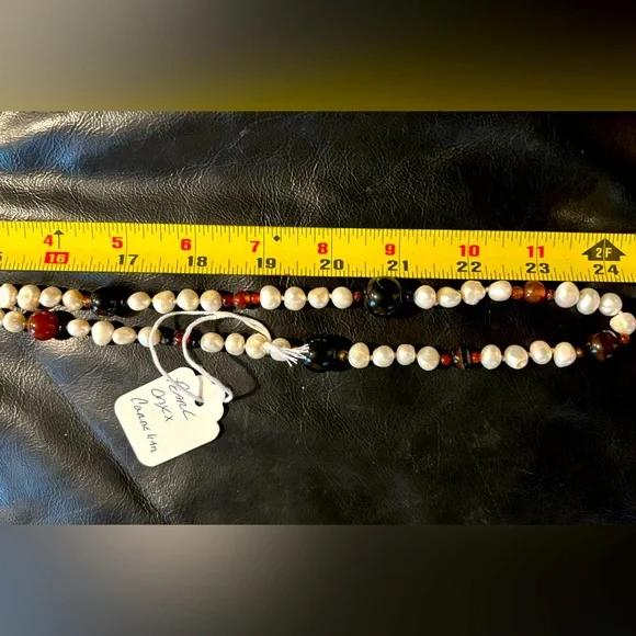 Pearl Onyx Carnelian Gemstone Necklace - Picture 7 of 8